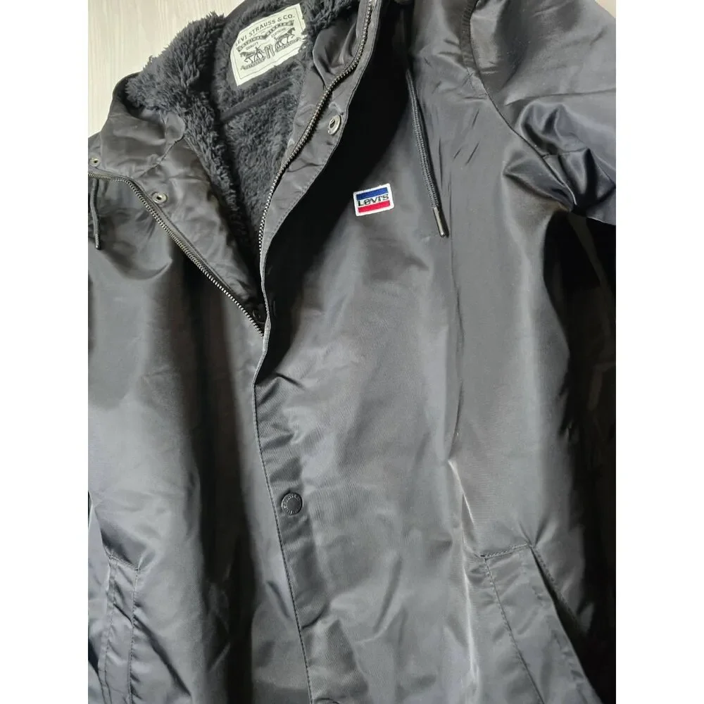 Levi’s Black Sherpa Lined Hooded Jacket Men’s Size L – Warm Winter Coat NWT